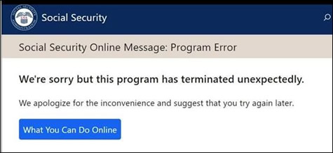 Screenprint: SSA Online Message: Program Error