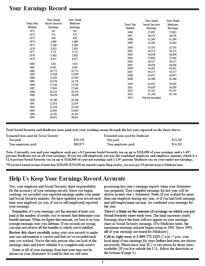 United States Social Security Statement, page 3